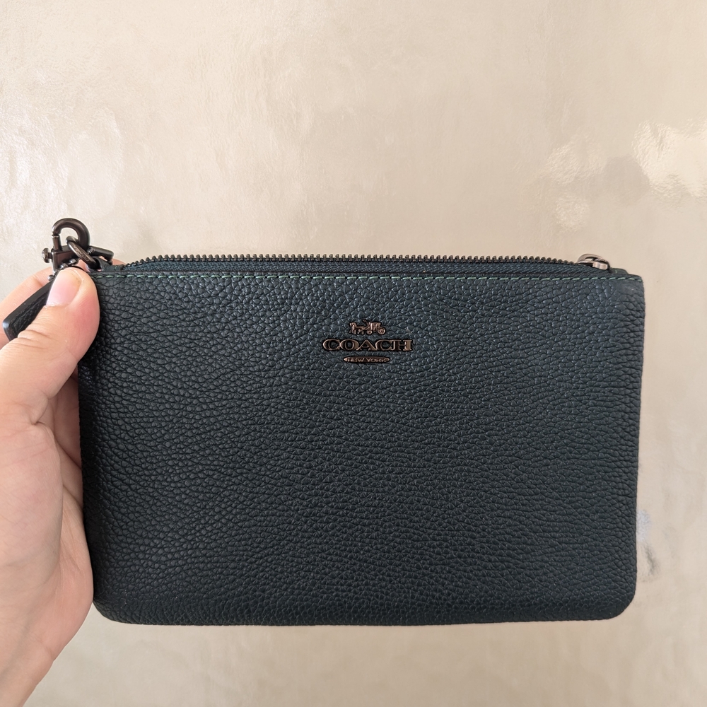 Coach Dark Green Leather Wristlet